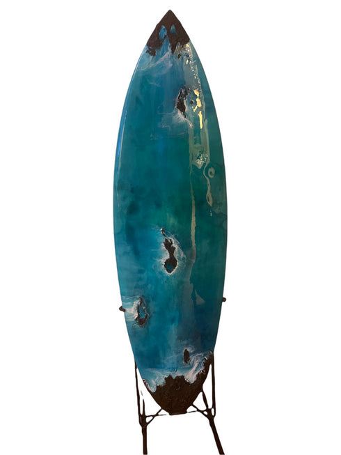 Wonder Isle mix media surfboard