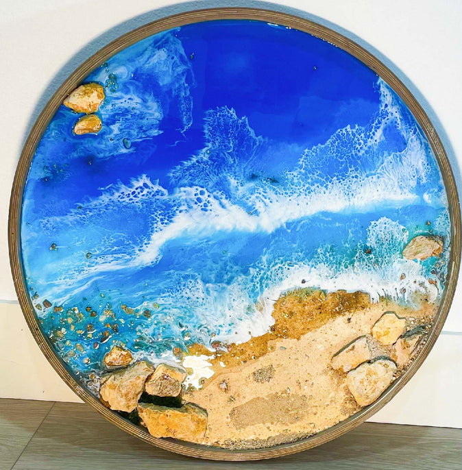 Coastal beach round ocean painting