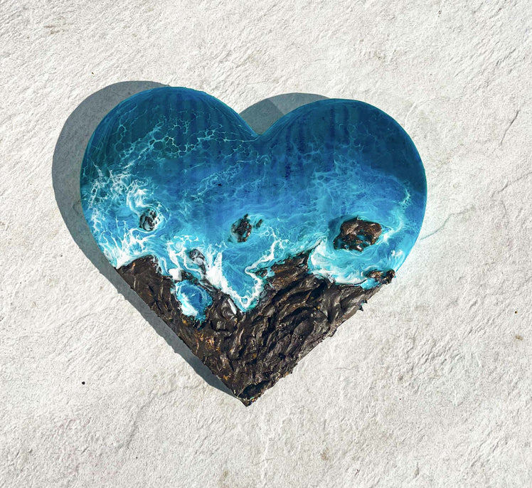 Deep blue heart epoxy painting
